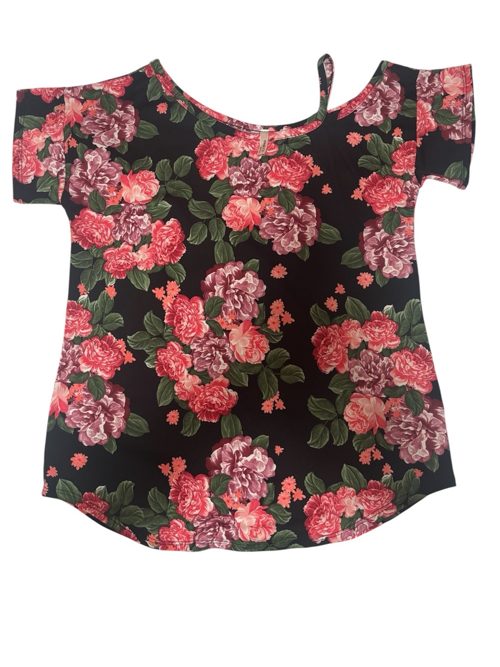 Magic Fit Floral Blouse Top – Size 1X Plus Size Black Pink Floral Print